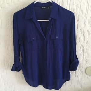 A.N.A Blue Button Down Blouse Size Small